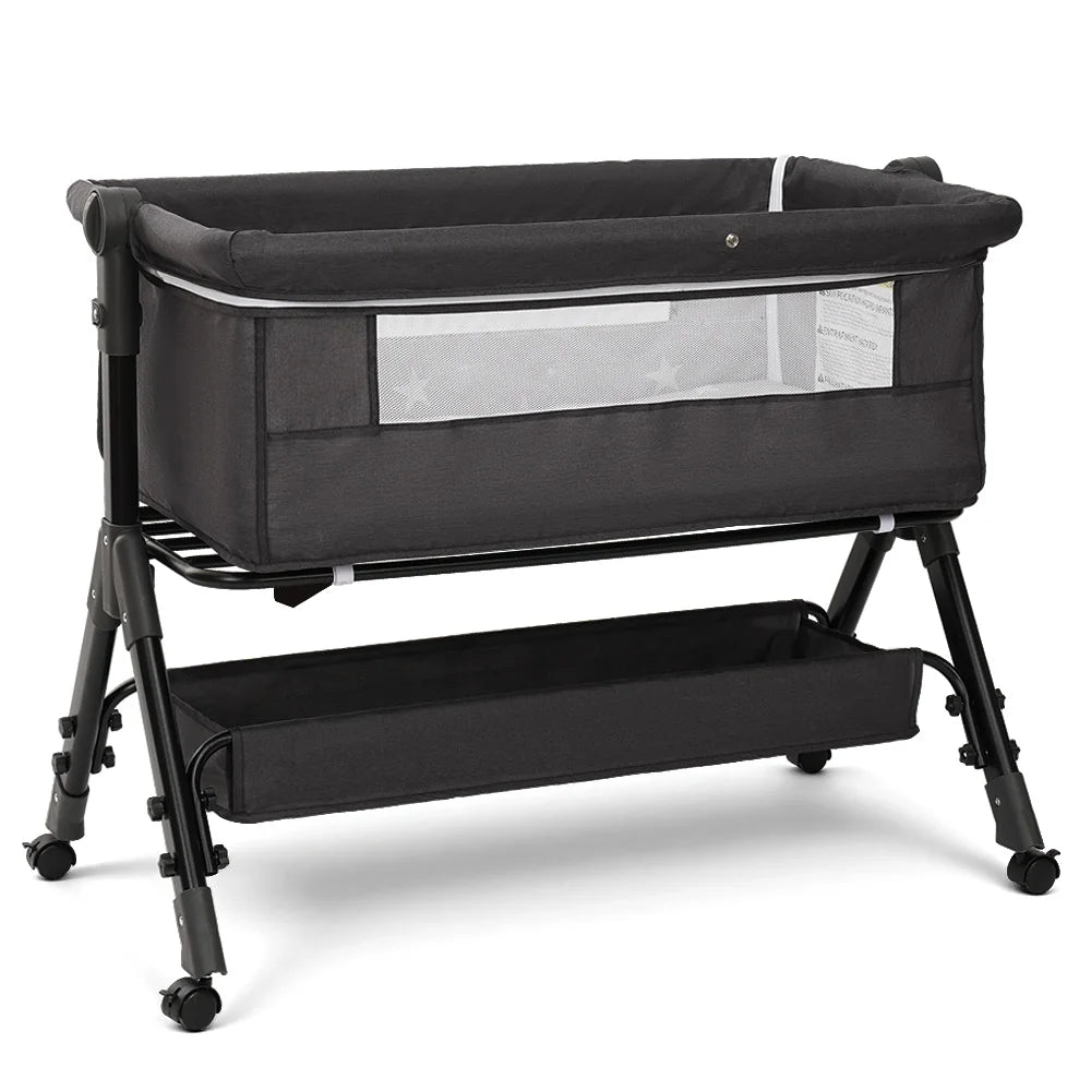 3-in-1 Portable Baby Bassinet & Bedside Sleeper with Storage Shelf and Wheels