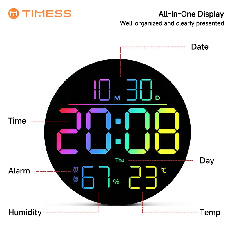 10 Inch RGB LED Digital Wall Clock with Remote Control