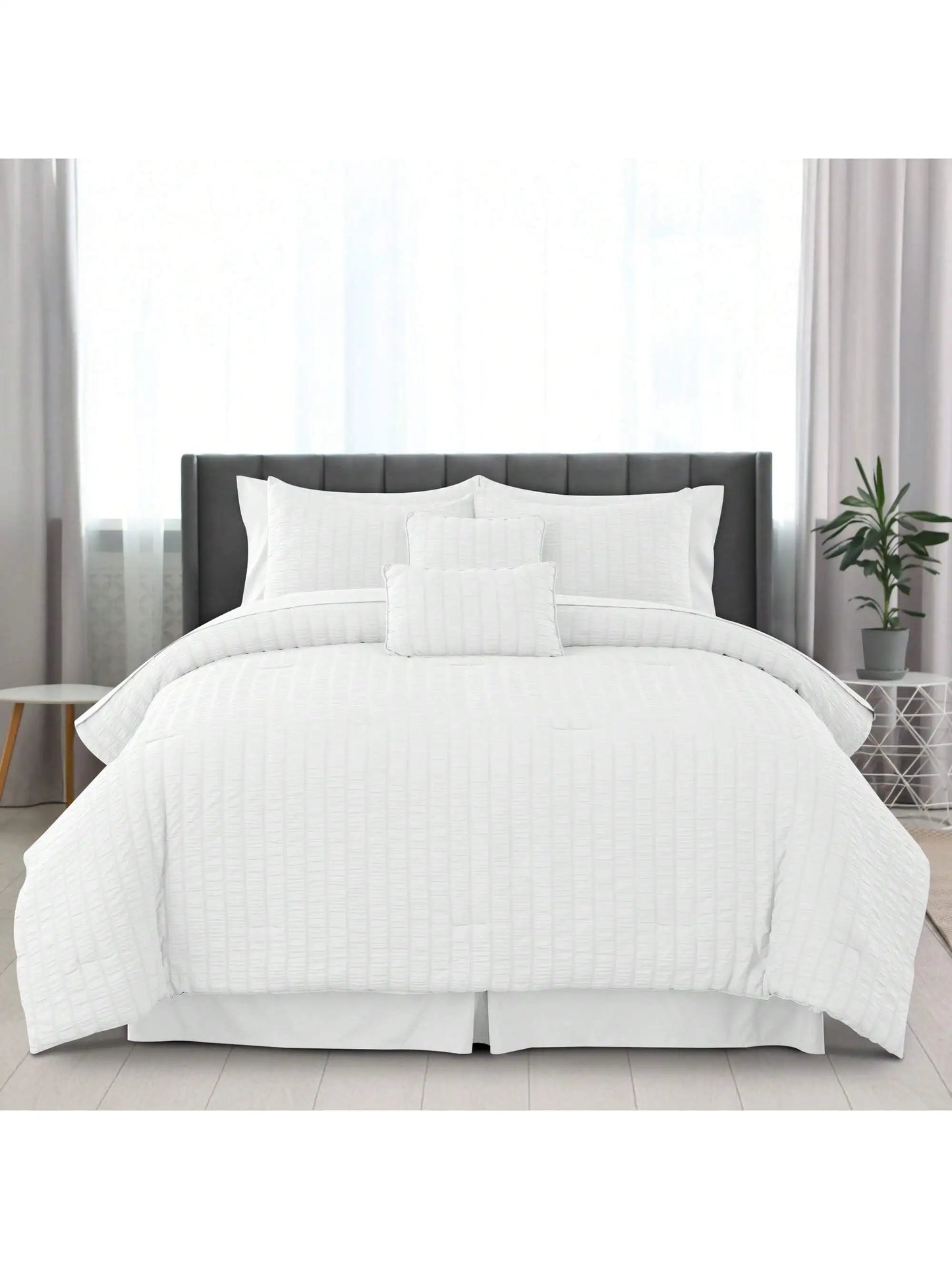Luxury 10-Piece Comforter Bedding Set .Soft Seersucker Bed in a Bag Collection