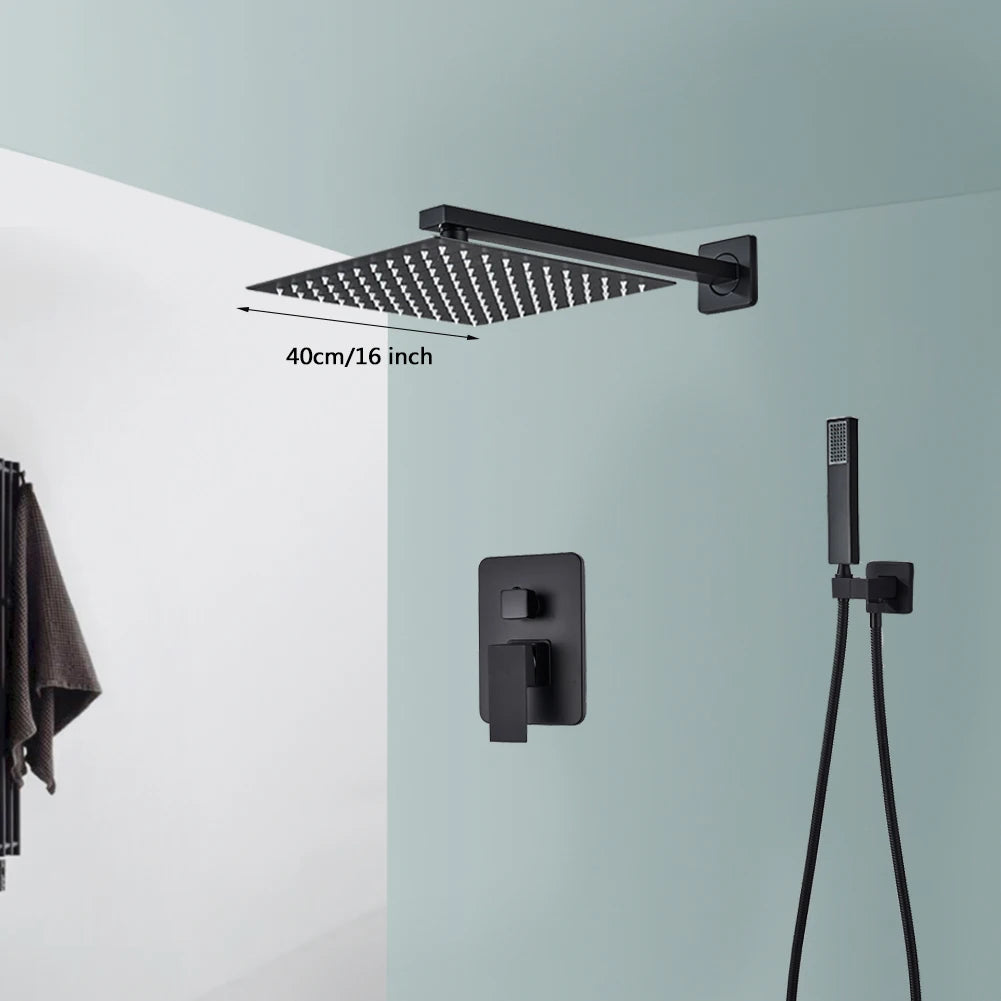 Black Wall Mounted Rainfall Shower Kit Concealed Box SUS304