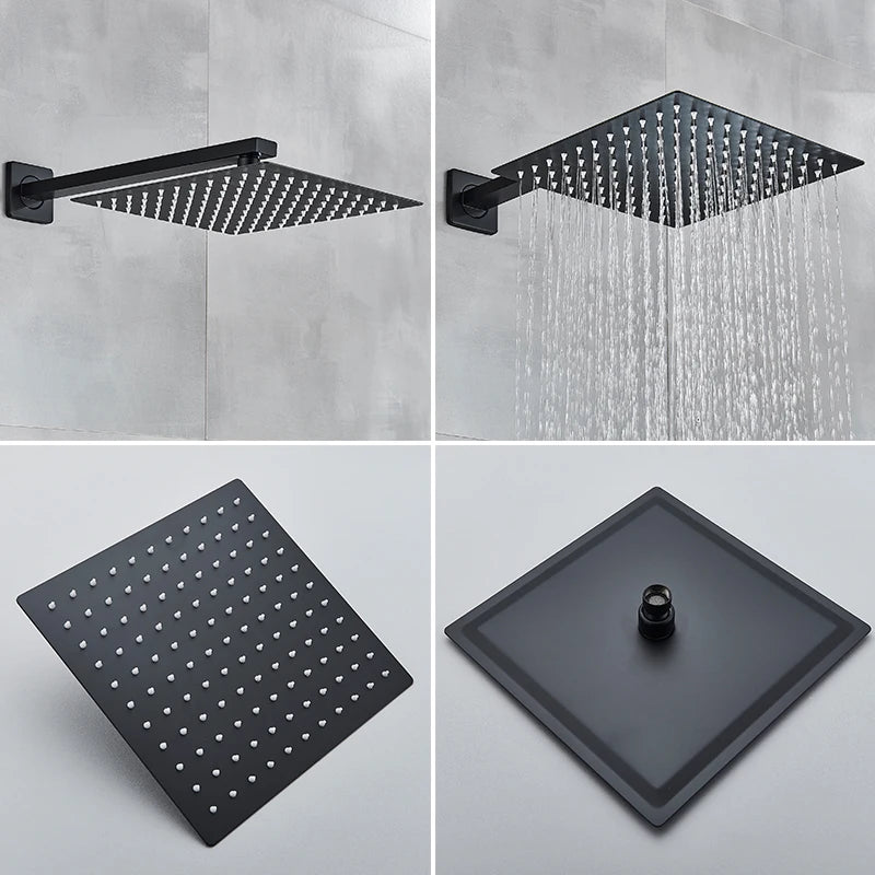 Black Wall Mounted Rainfall Shower System Concealed Mixer