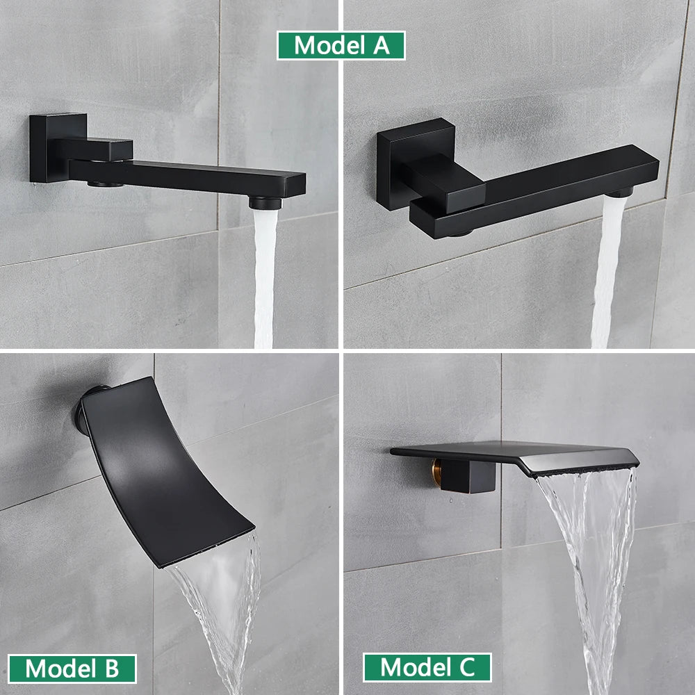 Black Wall Mounted Rainfall Shower System Concealed Mixer