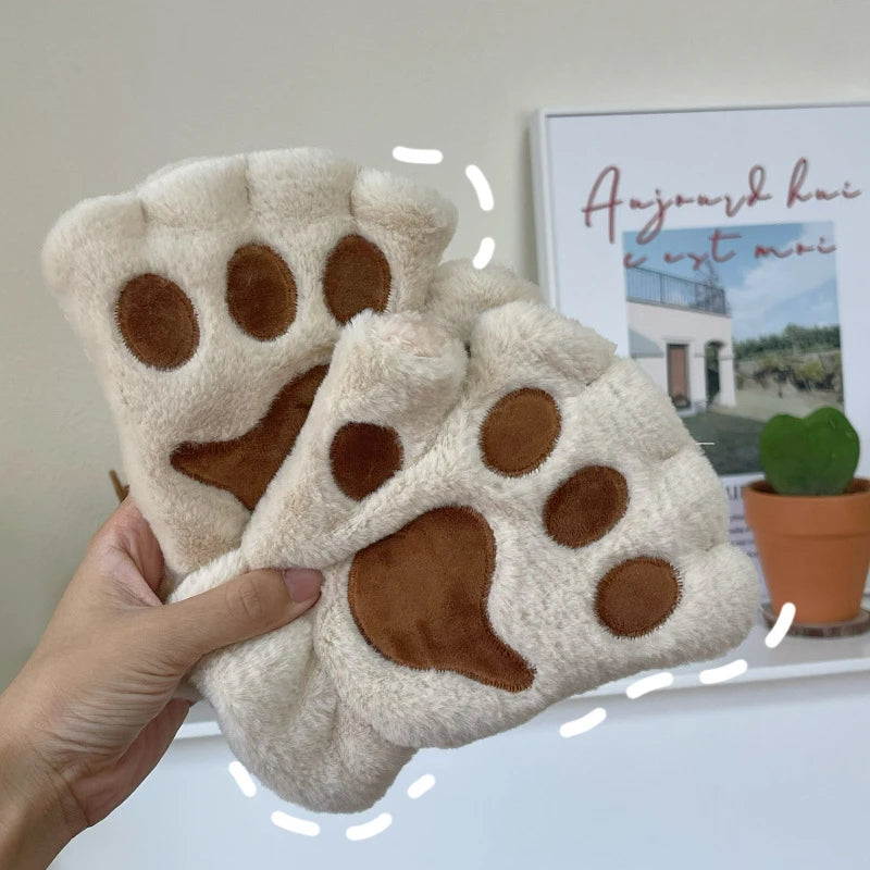 Lovely Plush Cat Claw Paw Gloves Short Fingerless Mittens