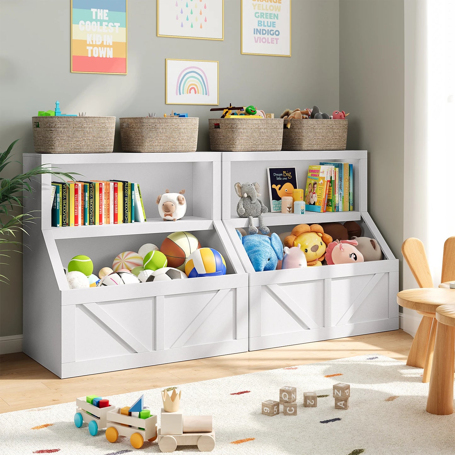 Kids Bookcase Toy Storage Organizer Cabinet Children Bookcase Wooden Toy Storage Cabinet for Playroom Nursery Hallway School