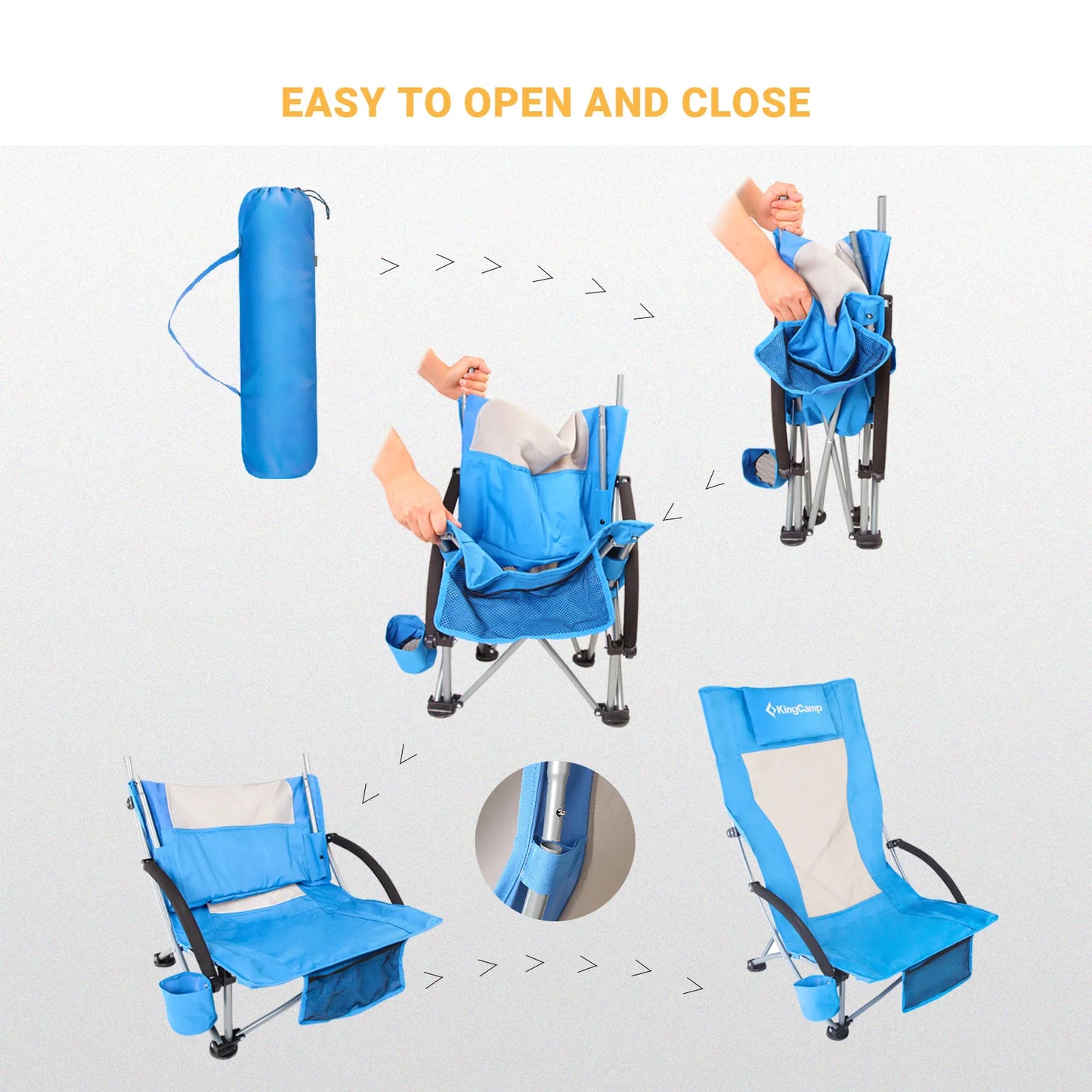 KingCamp High Back Beach Chair With Cup Holder Armrests