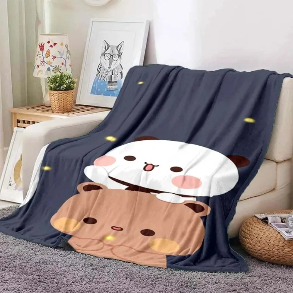 1pc Cute Bubu and Dudu Blanket - Cartoon Print Flannel Throw for Sofa Bed Office Travel Camping - Soft Warm Birthday Gift