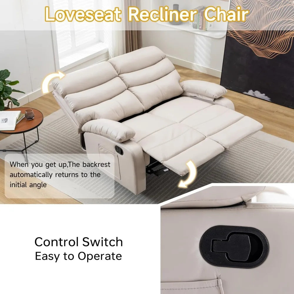 Reclining Loveseat Recliner Sofa Couch 2-Seater, Double Recliner, RV Recliner Chair for Camper, Living Room, Home Theater Seatin