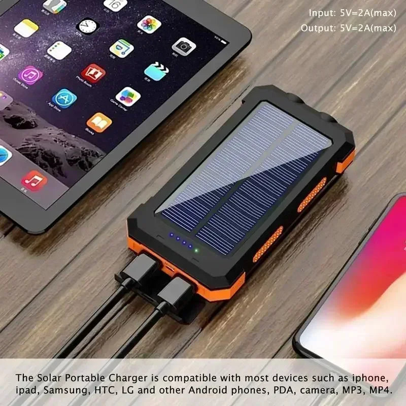 Outdoor Power Non Stop 10000mAh Solar Power Bank . QC3.0 Fast Charging Portable Charger