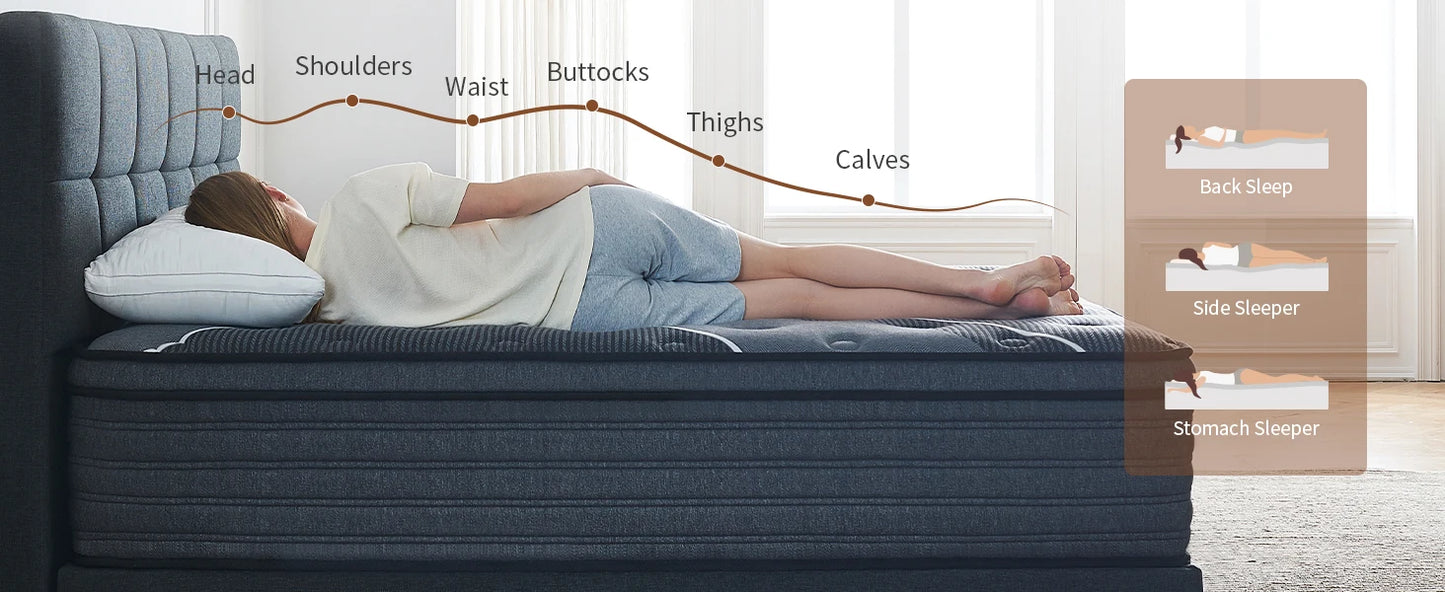 King Mattress 12 Inch Hybrid Mattress in a Box Medium Firm Memory Foam and Individual Pocket Springs for Pressure Relief CertiPU