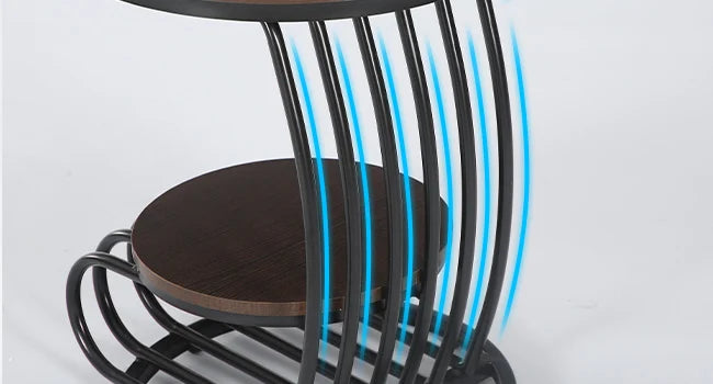 Round End Side Table: Side Table with 2 Tiers Storage Shelves, Small Bedside Table Accent Table with Arc-Shaped Frame