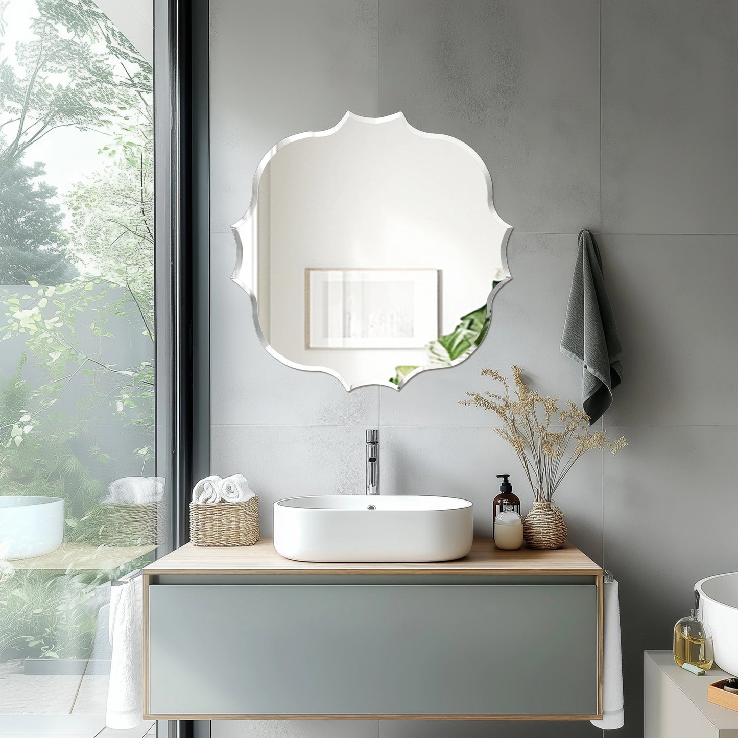 Wisfor Scalloped Edge Frameless Bathroom Wall Mirror