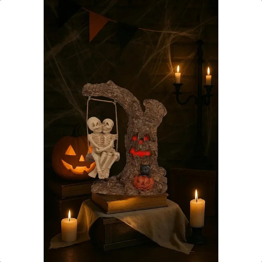 Halloween Skeleton Couple Figurine Gothic Swing Tabletop