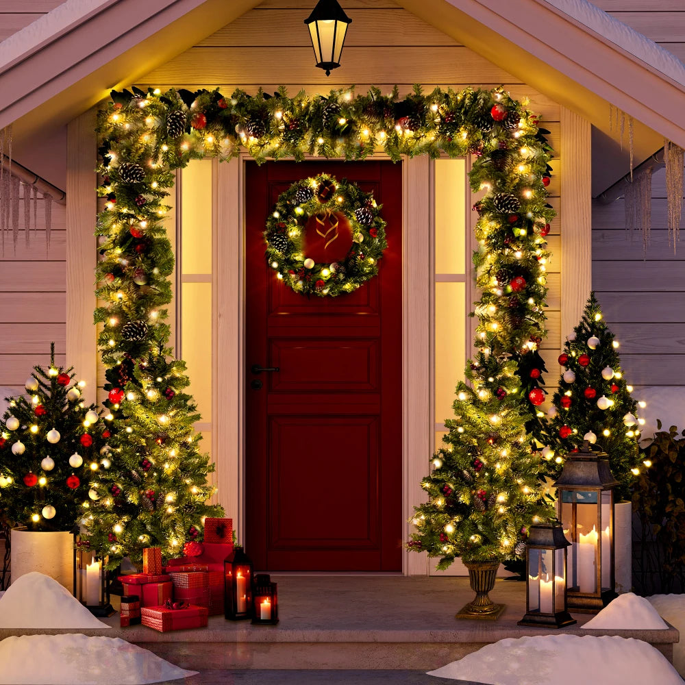 Prelit Christmas Tree Set With Entrance Trees And Wreath