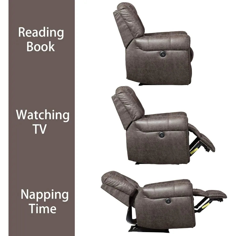 Electric Recliner Chair W/Breathable Bonded Leather, Classic Single Sofa Home Theater Recliner Seating W/USB Port (Smoky Gray)
