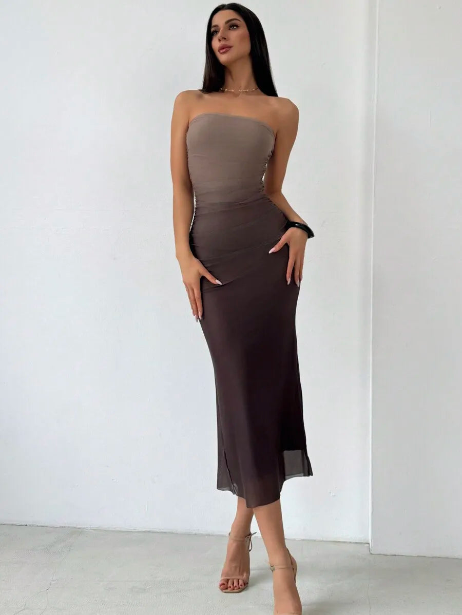 Gradient Strapless Bodycon Maxi Dress For Women Summer Elegant Party Dress