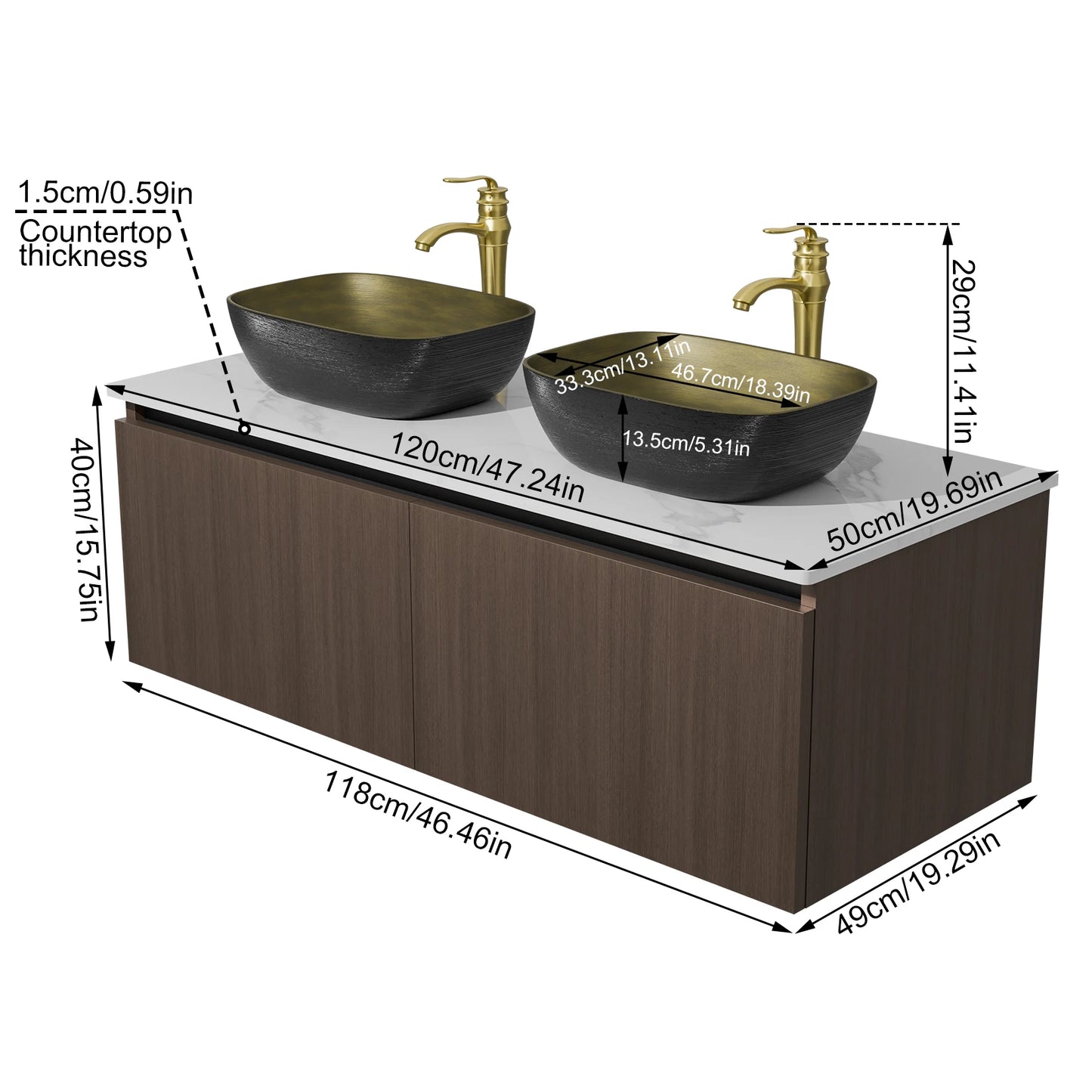 Floating Wall Mounted Vanity With Sink Ceramic Basin Faucet