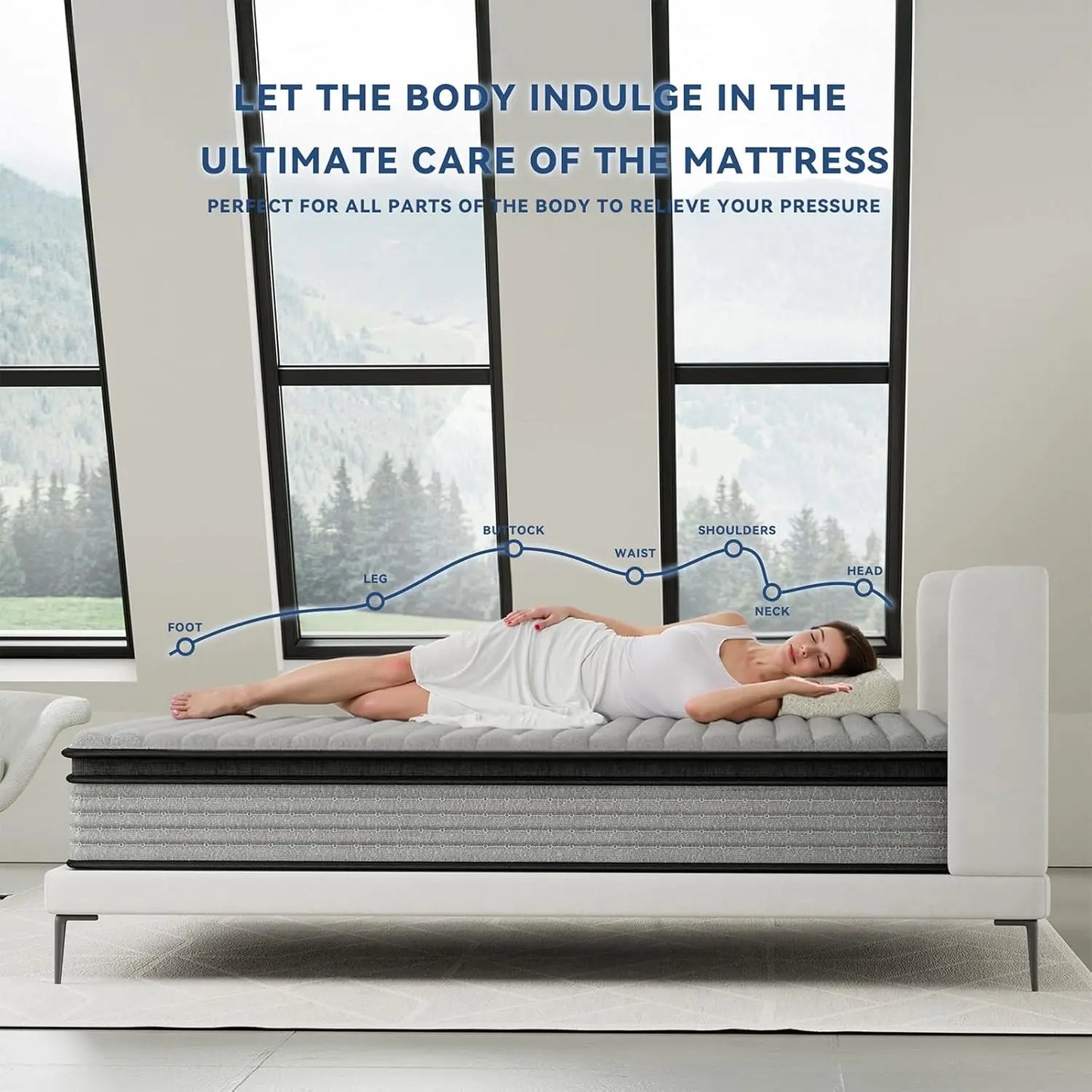 King Mattress 12inch in a Box Memory Foam Hybrid Mattress with Pocket Springs and Zoned Support for Back Lumbar Pressure Relief