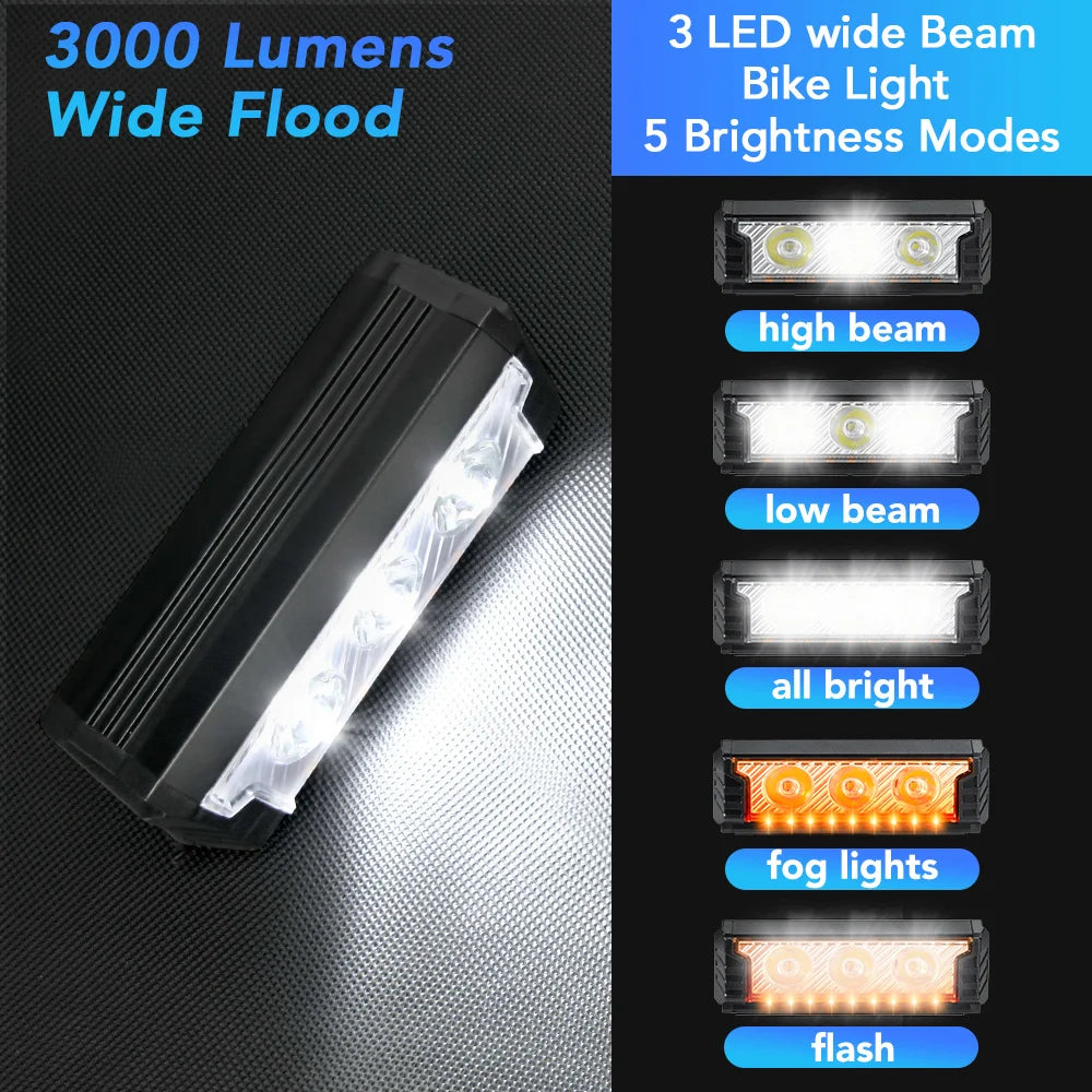 NEWBOLER Bicycle Light Front 3000Lumen Bike Light 3600mAh Waterproof Flashlight USB Charging MTB Road Cycling Lamp Accessories