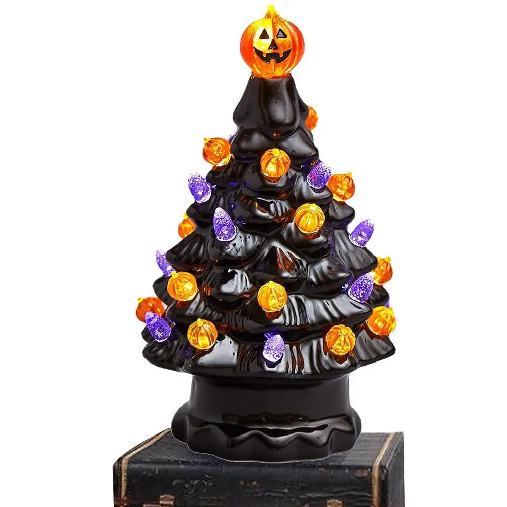 Halloween LED Tree Table Centerpiece Halloween Decor Ceramic Tree Christmas Tree Pumpkin Lighted Halloween Decorations