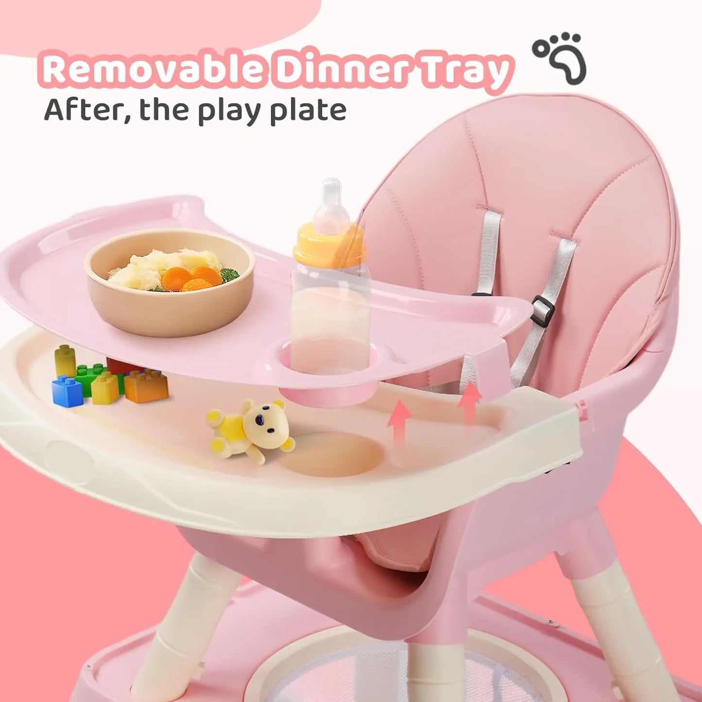 7-in-1 Convertible Baby High Chair & Toddler Feeding Chair with Storage Basket .