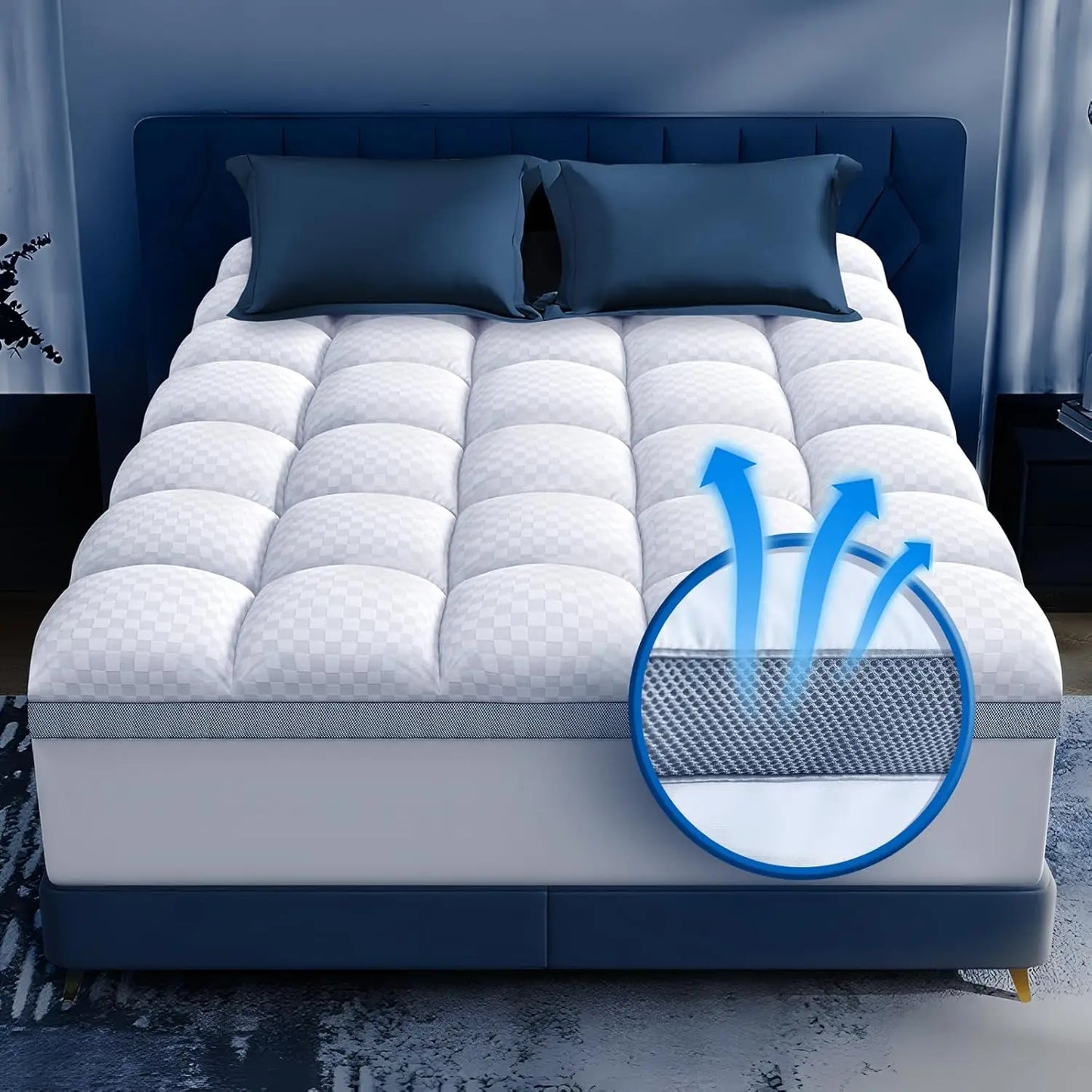 Premium Memory Foam Mattress Topper Queen for Ultra Comfort 2Inch Plush Pillow Top Queen Mattress Topper with Breathable Air