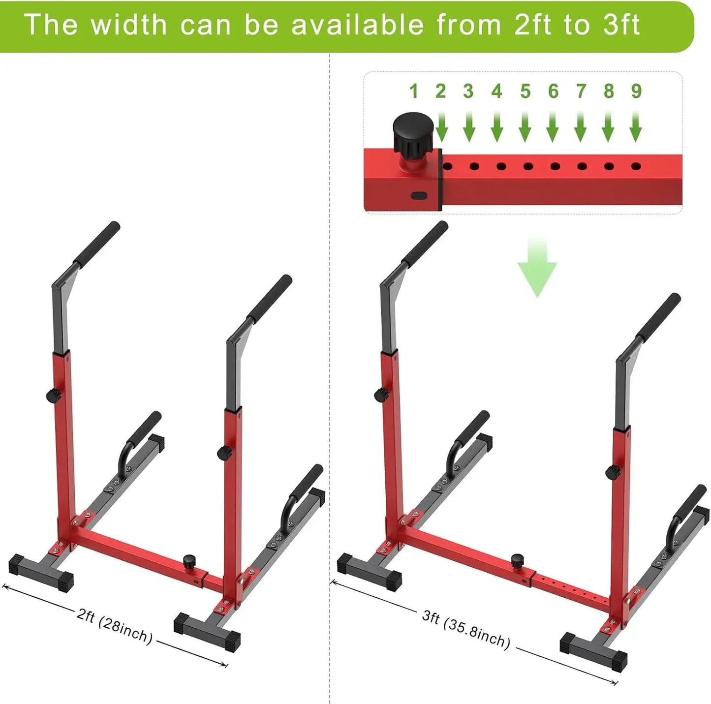 Heavy Duty Dip Bar, Adjustable Width & Height Dip Station Home Gym Fitness Equipment, 800lbs Capacity, Multifunctional Strength