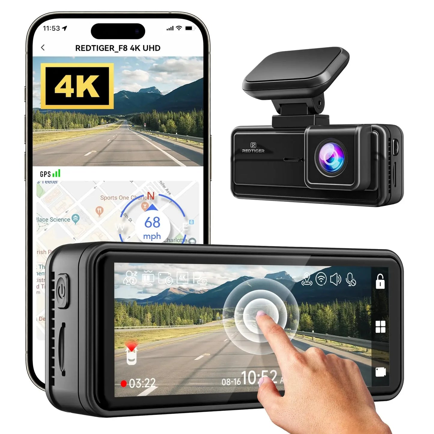 REDTIGER F8 4K+1080P 5.8G WiFi Dash Cam Front and Rear GPS Dash Camera for Cars Front Night Vision Car DVR Car Dash Camera