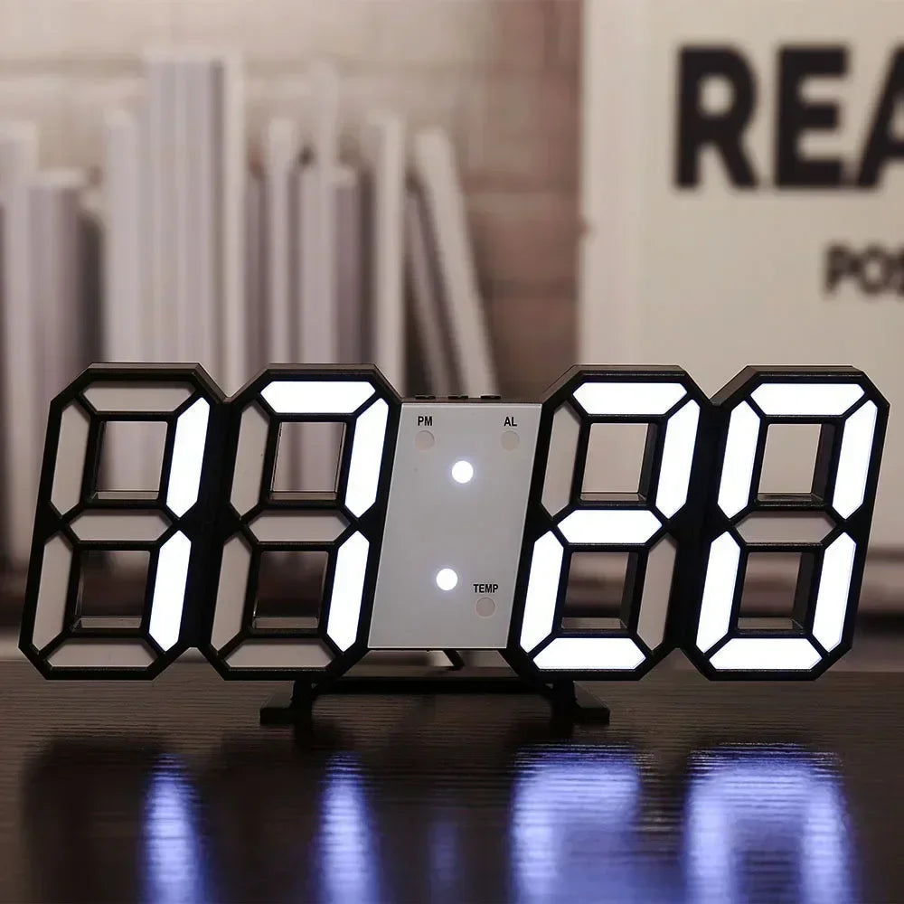 Modern 3D LED Digital Wall Clock . Large Display Smart Home Desk & Wall Clock