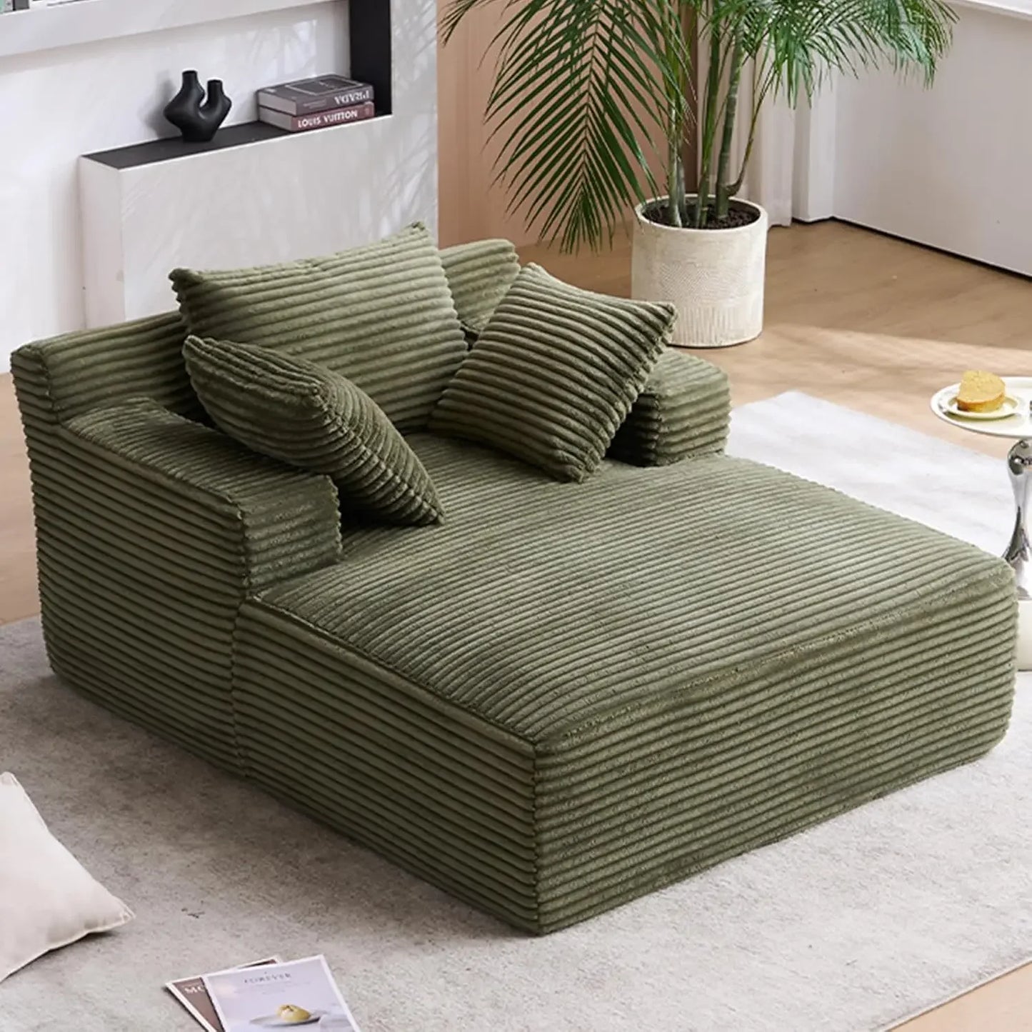 49" Chaise Lounge Indoor, Oversized Chaise Lounge Chair with 3 Comfy Pillows for Living Room Bedroom, Wide Arms Corduroy Fabric