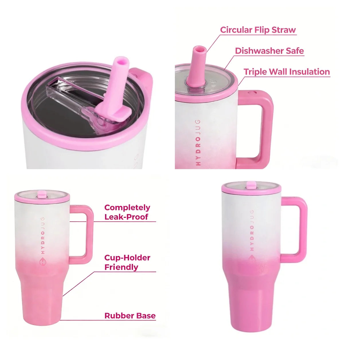 40 oz Insulated Travel Tumbler with Handle & Flip Straw .Leakproof Water Bottle for Travel, Work & Fitness