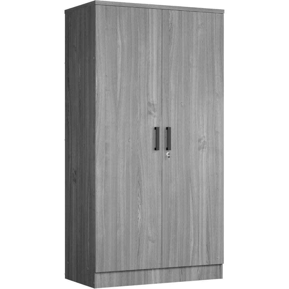 2 Doors Wardrobe with Shelves (Grey)