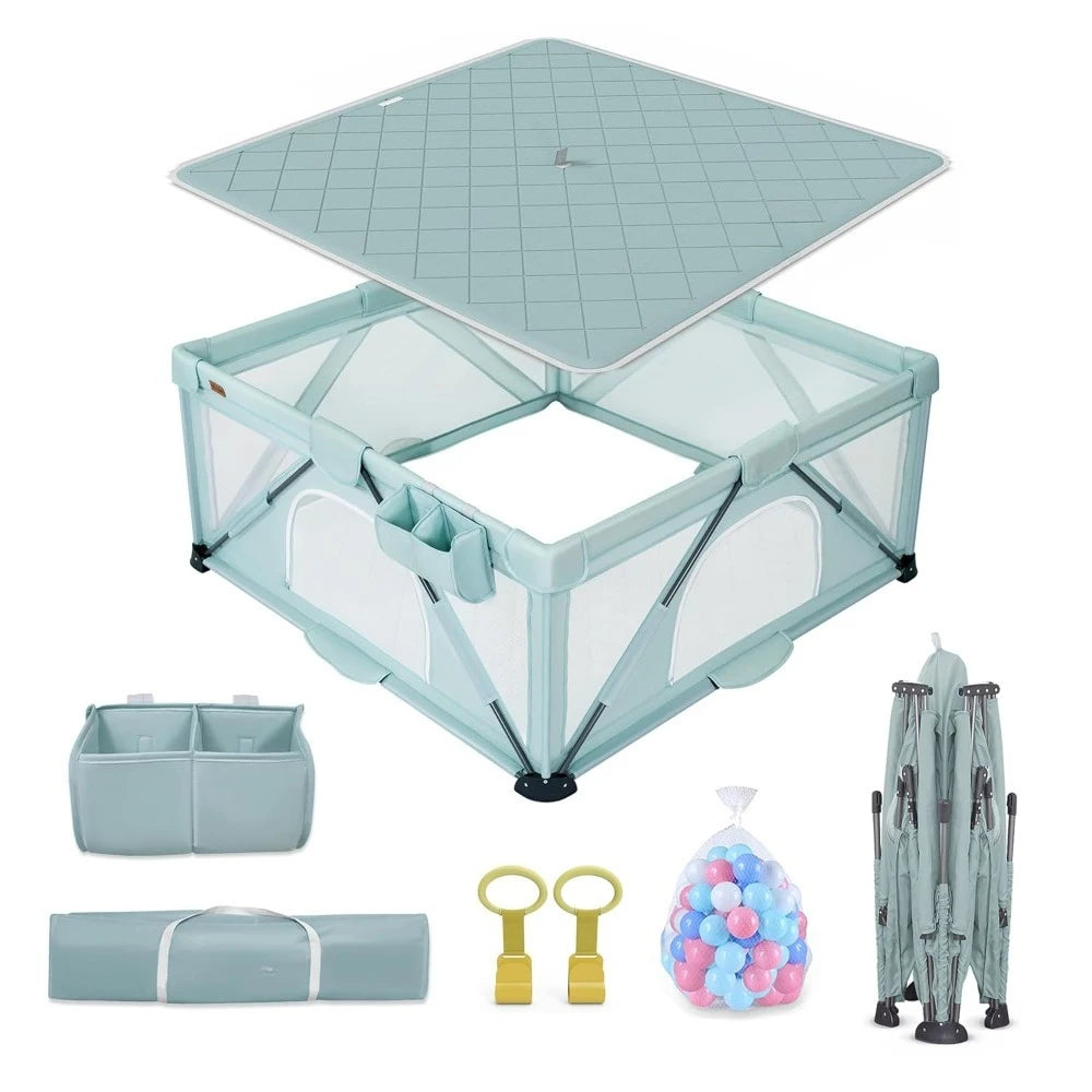 Foldable Baby Playpen Large Playard With Detachable Mat Bag