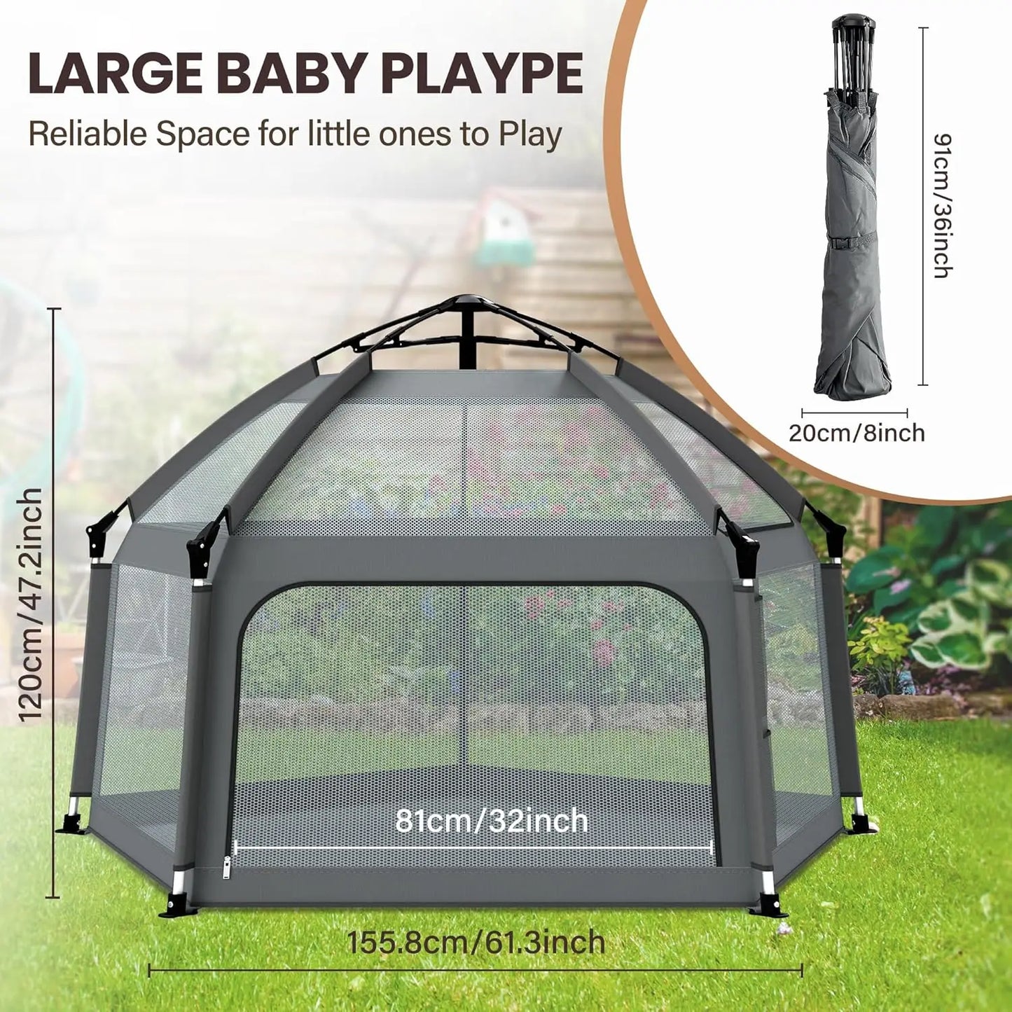 Baby Pop Up Playpen With Self Inflating Mat And Travel Bag