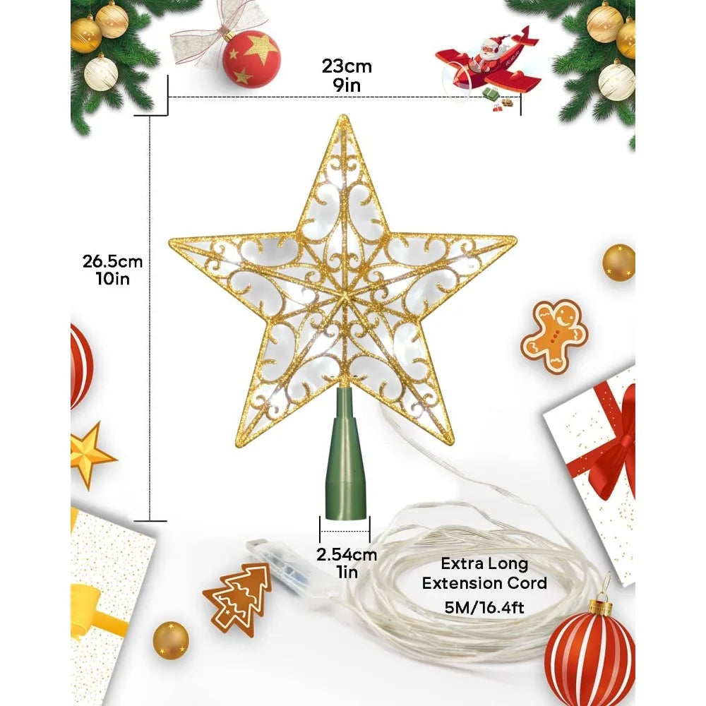 9" Christmas Tree Toppers Star with Smart APP Control 3D Gold Tree Topper for DIY, Dimming, Music, Timer, LED Multicolor Christm