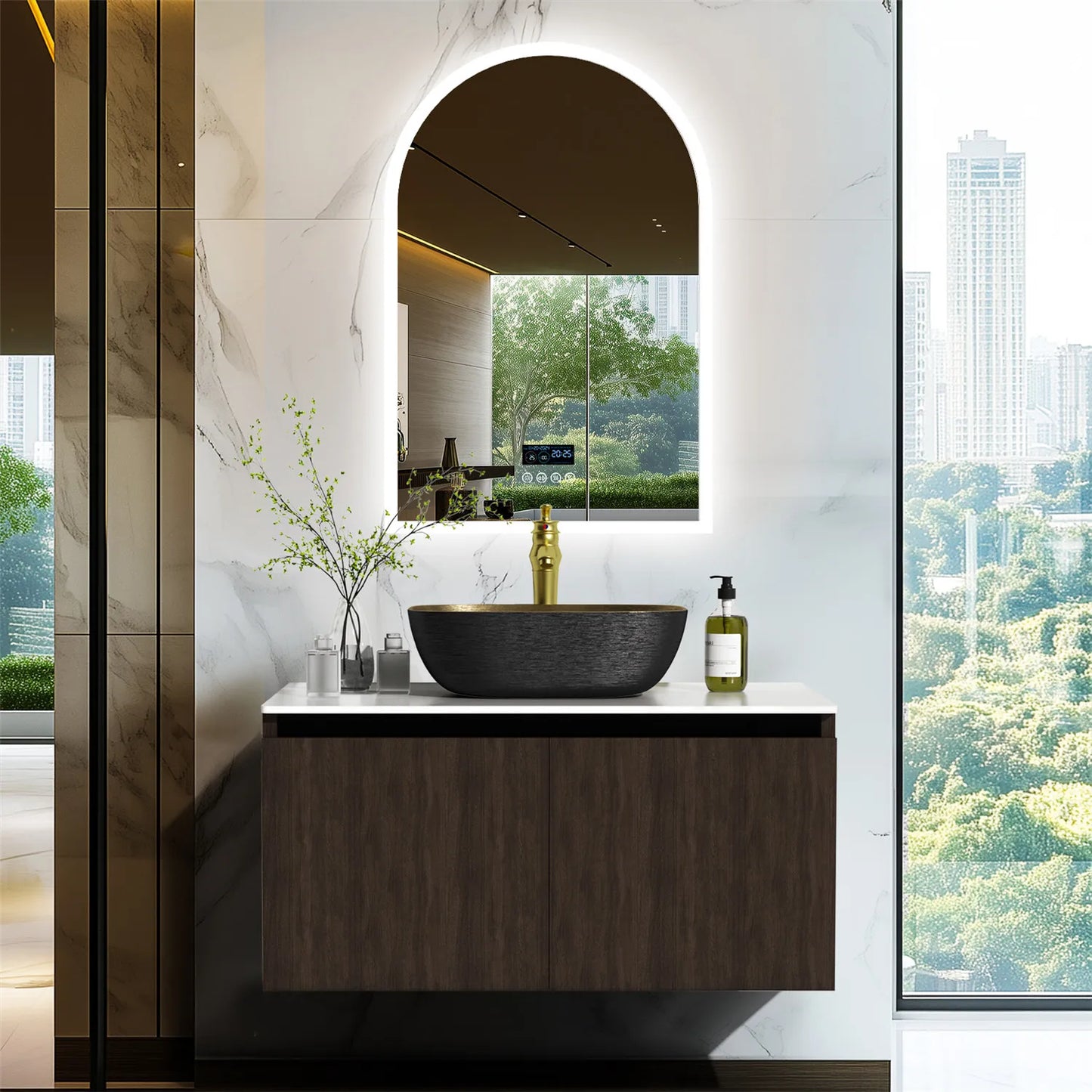 Floating Vanity Bathroom with Sink Combo, Wall Mounted Modern Vanity, Bathroom Cabinet Vanity with Sink Ceramic Basin Faucet