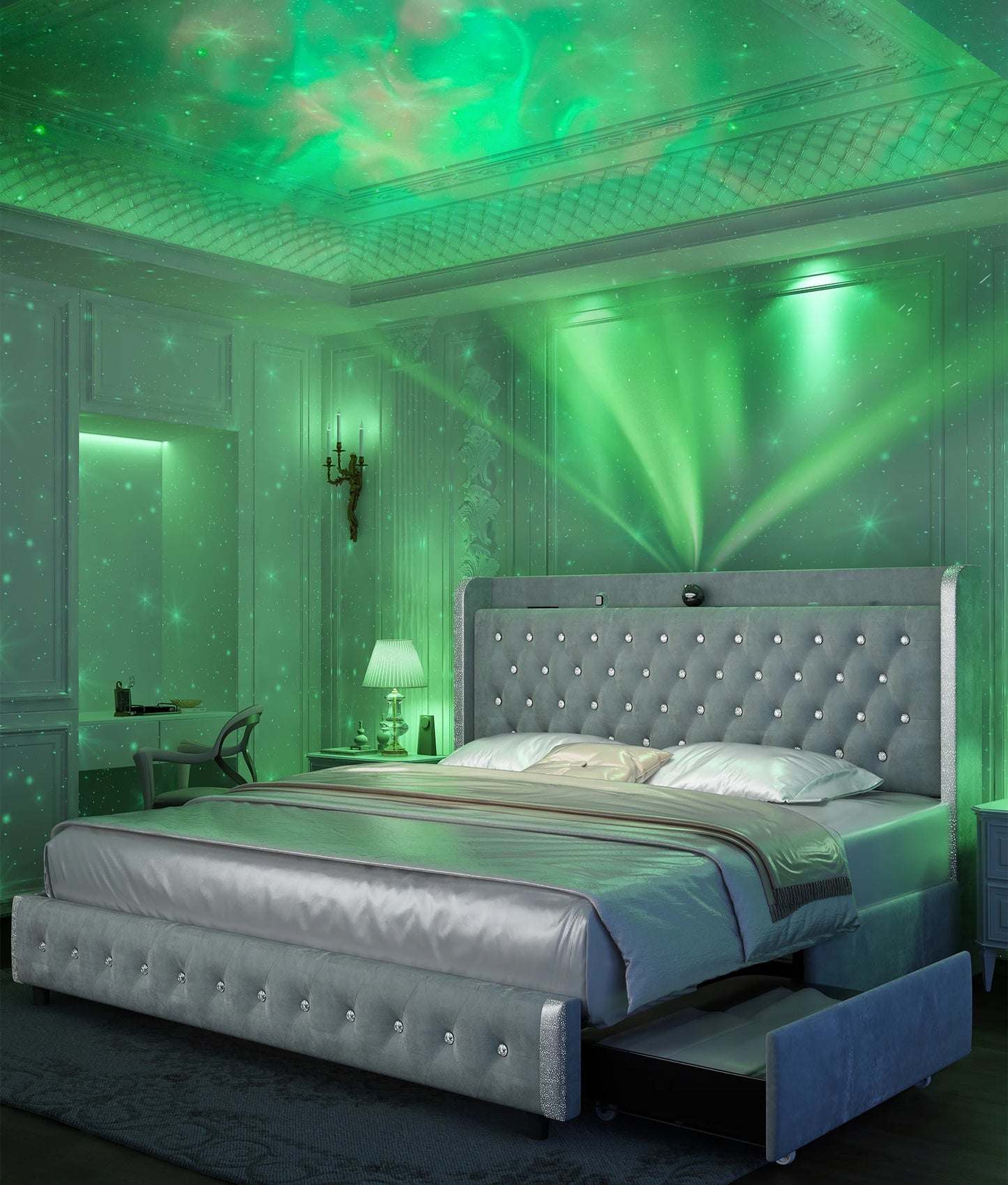 Queen LED Bed Frame with Galaxy Projector & Bluetooth Speaker