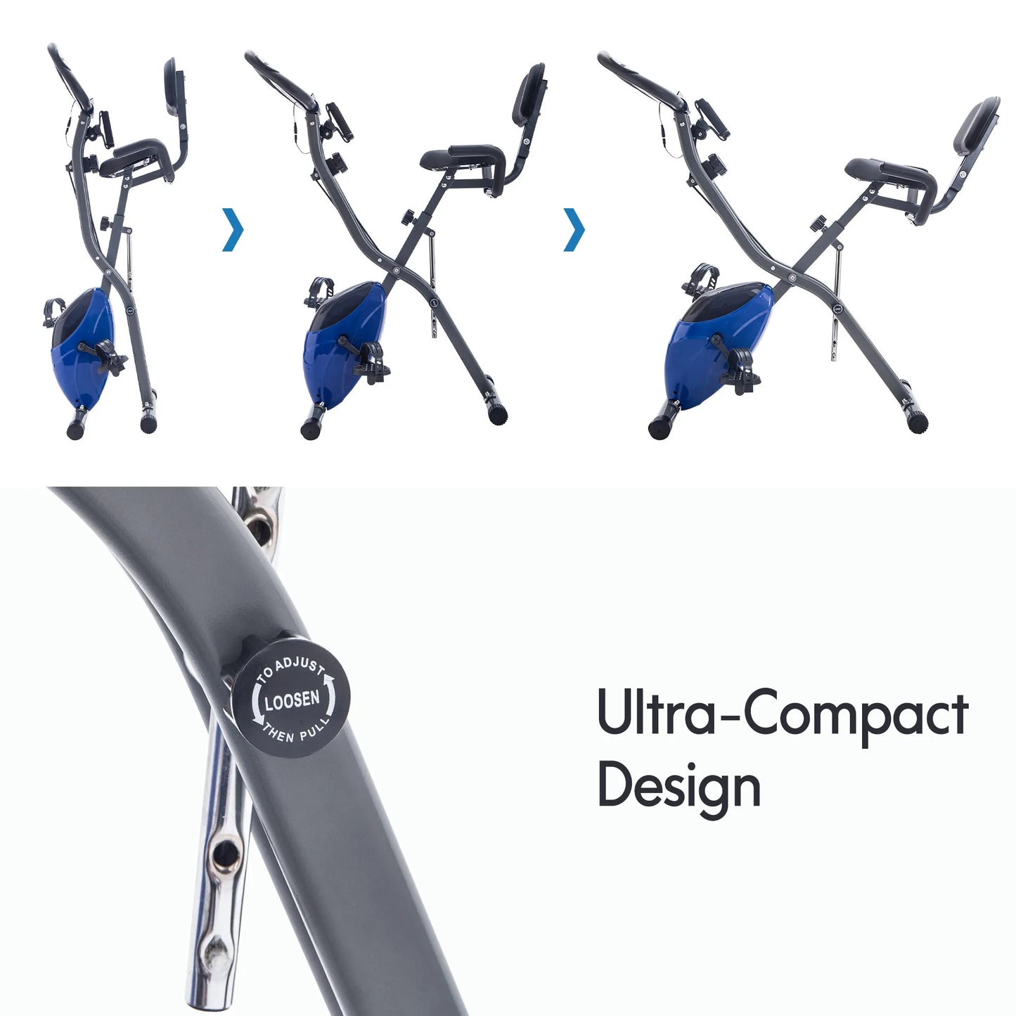 Metal Folding Exercise Bike Upright and Horizontal X Bike for Home Fitness with 10 Levels Adjustable Resistance Armband Backrest