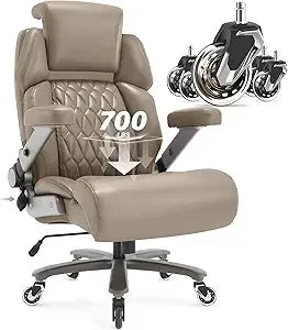 Big and Tall Office Chair 700lbs - Adjustable Headrest&Lumbar Support, 3D Flip Arms, Large Wheels &Heavy Duty Metal Base, Ergono