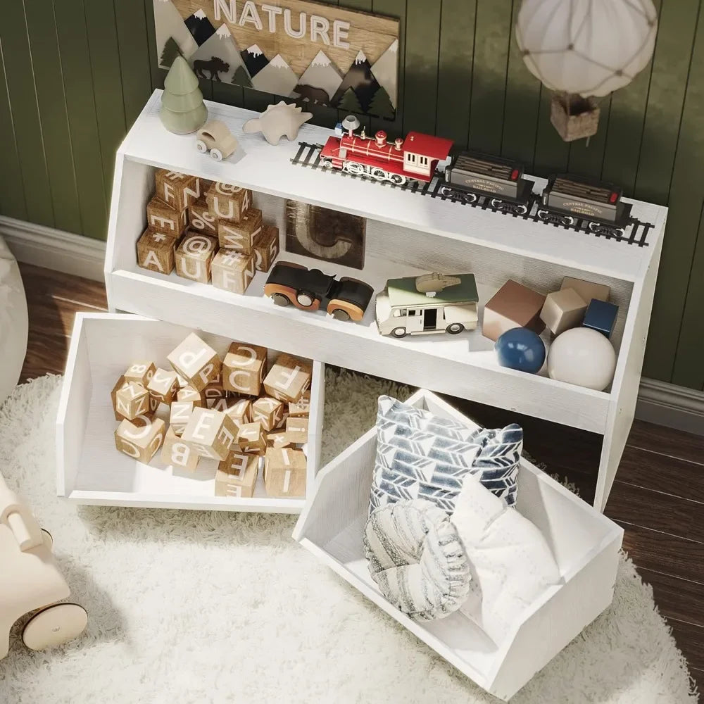 Kids Toy Storage Cabinet With Two Movable Drawers Organizer
