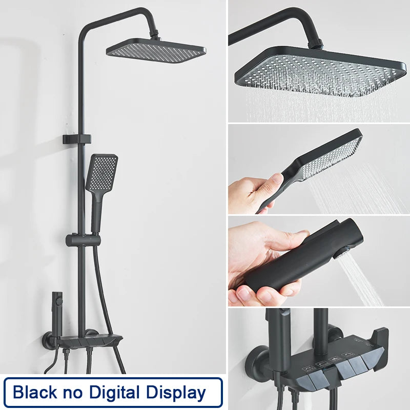 Rozin Black Smart Digital Display Shower Faucet Set Piano