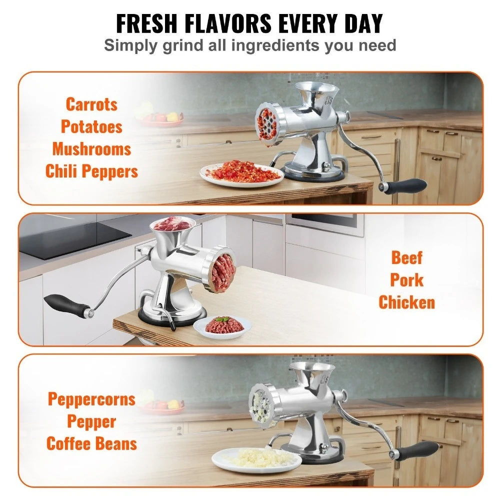 Manual Meat Grinder, 304 Stainless Steel Hand Meat Grinder with Suction Cup + Steel Table Clamp, Meat Mincer Sausage Maker