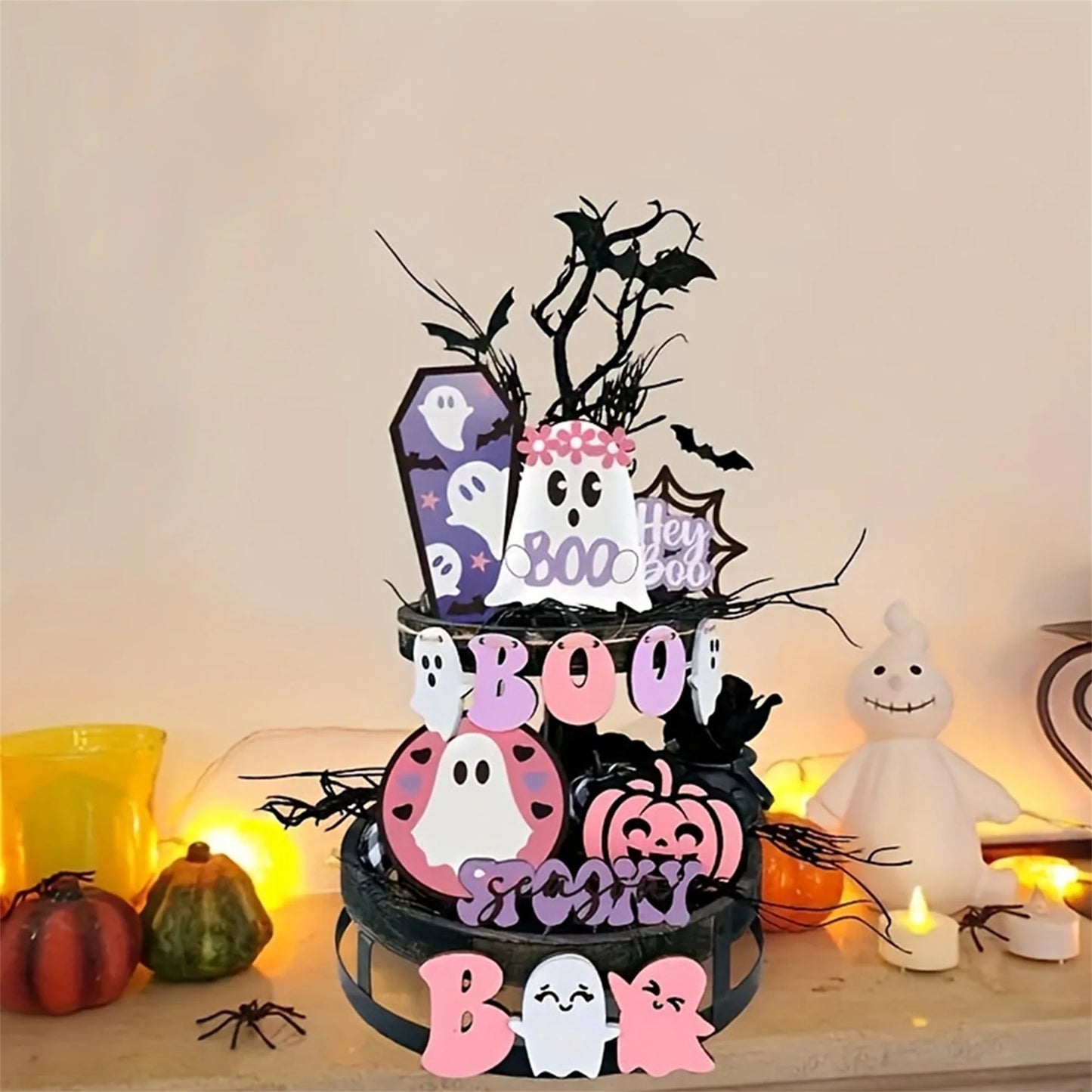 Halloween Party Decor Set 14Pcs Ghost Pumpkin Wooden Signs