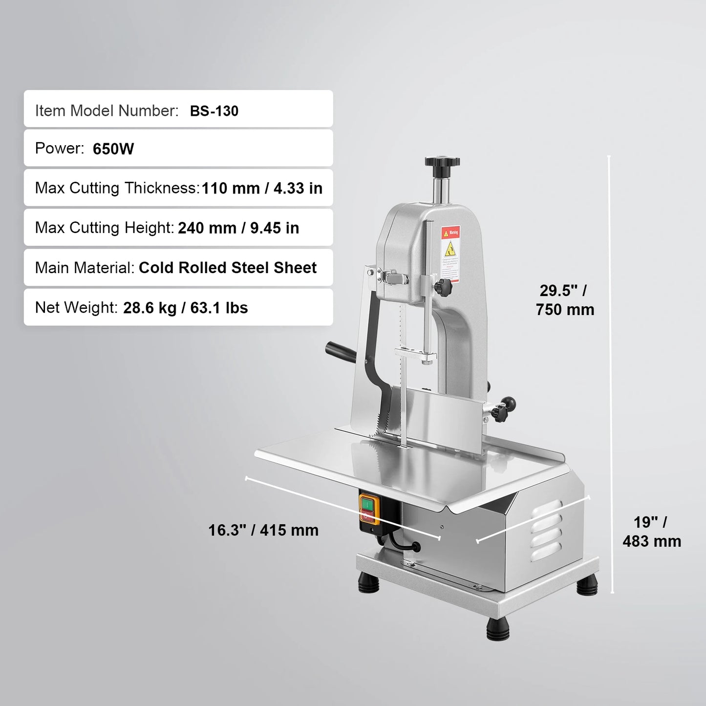 SucceBuy Commercial Electric Meat Bandsaw 650W 1800W Stainless Steel Countertop Bone Sawing Machine Frozen Fish Cutter for Pork