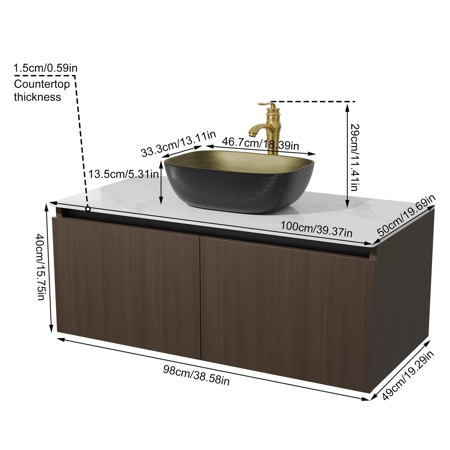 Floating Wall Mounted Vanity With Sink Ceramic Basin Faucet