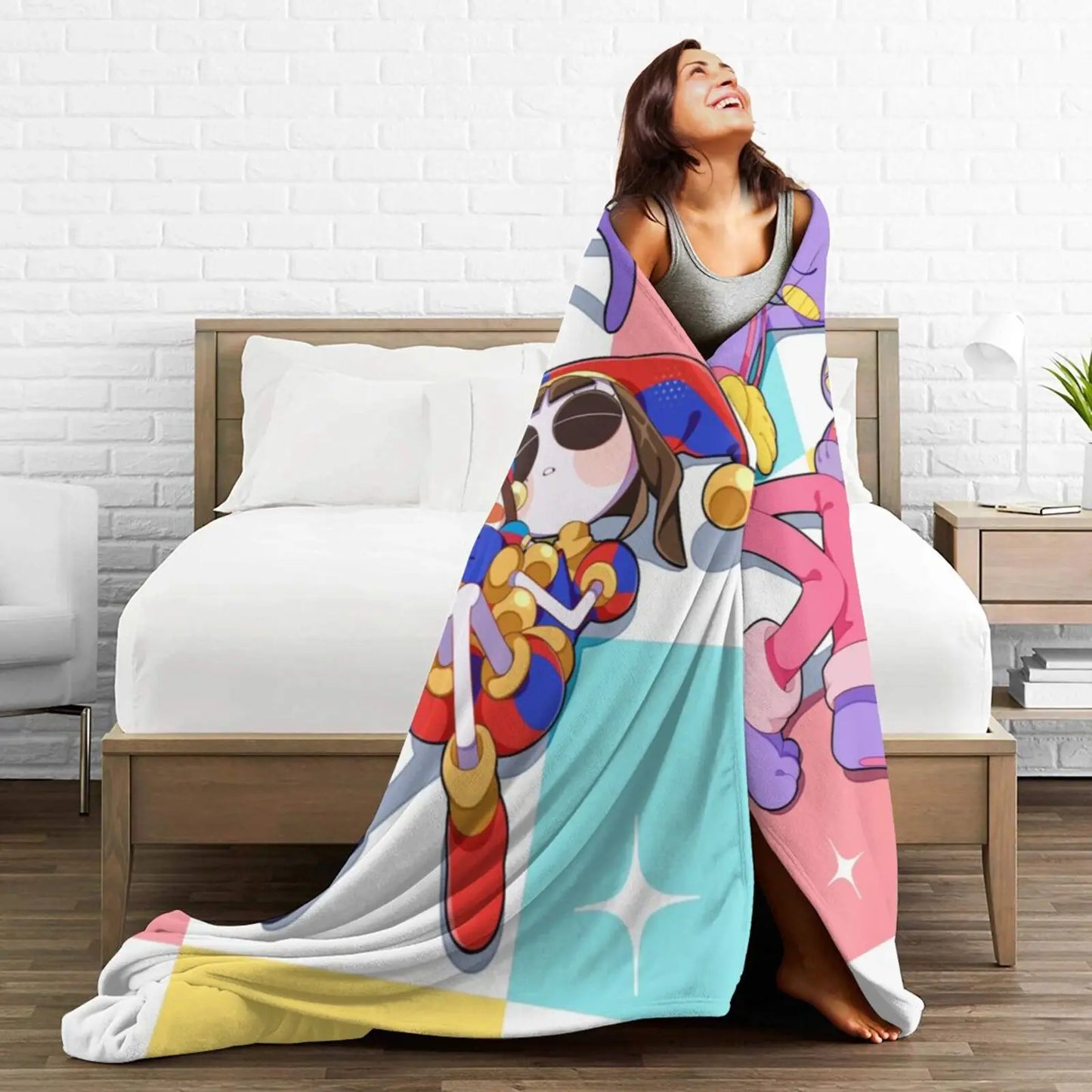 Colorful Cartoon Character Flannel Throw Blanket . Soft Cozy Blanket for Bed, Sofa & Lounge