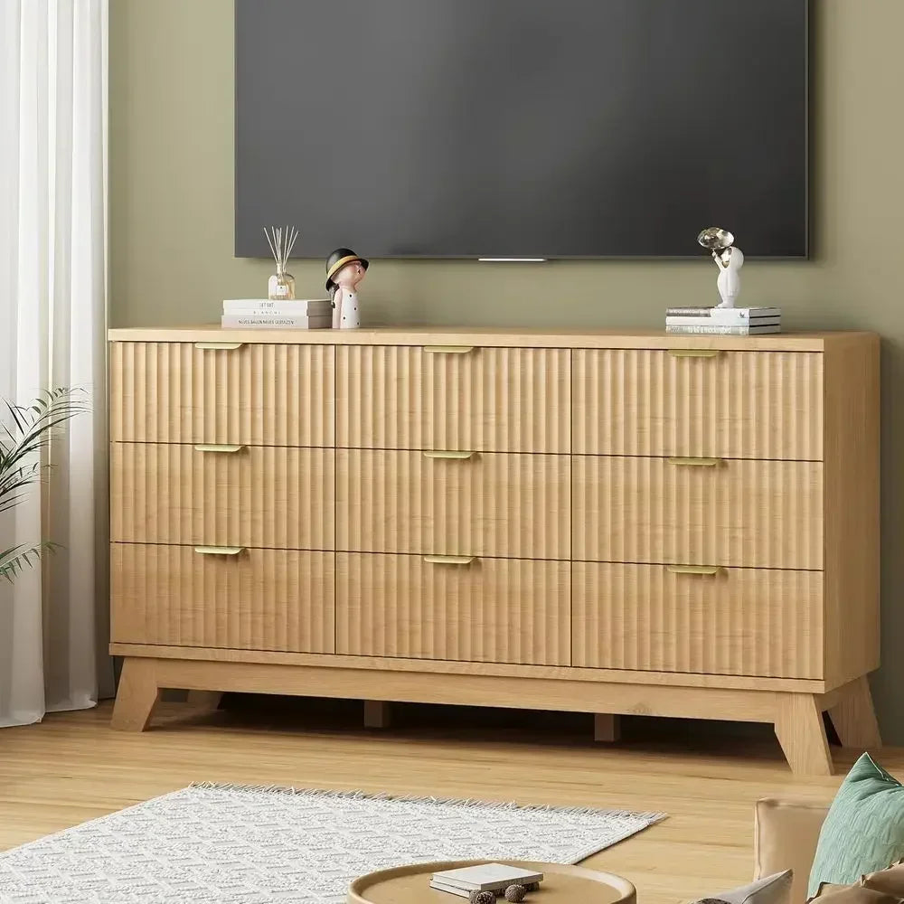 57” Modern Fluted Dresser with 9 Drawers – Wide Bedroom Storage Cabinet Description