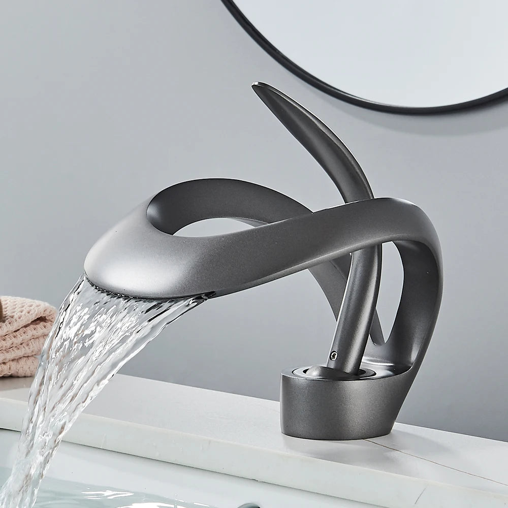 Rozin Black Basin Faucet Deck Mount Waterfall Mixer Tap