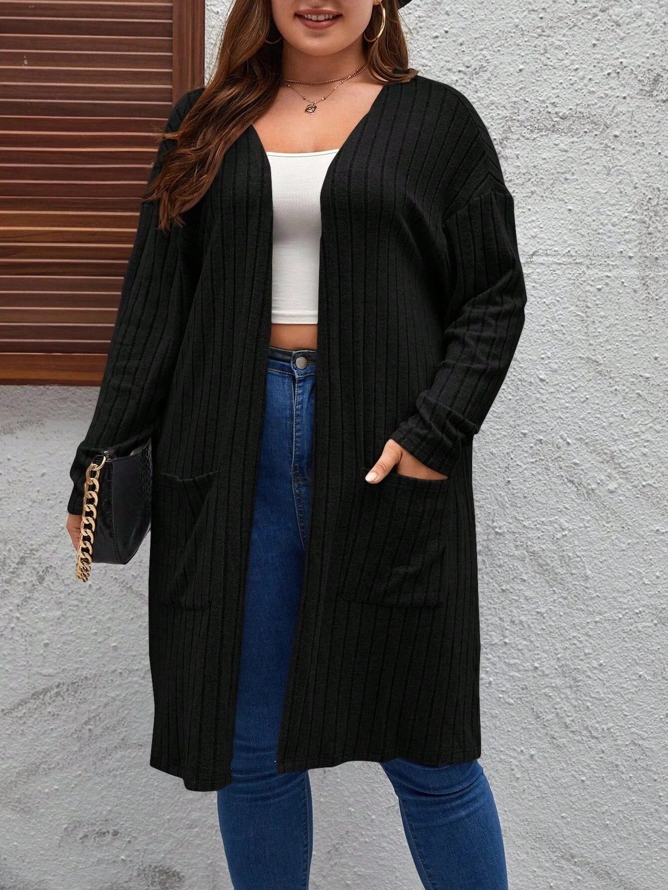 Plus Size Womens Casual Long Sleeve Cardigan With Pockets