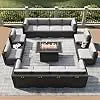 15 Piece Patio Furniture Set with Fire Pit Table, Outdoor Conversation Sets Wicker Rattan Sectional Sofa with Coffee Table.