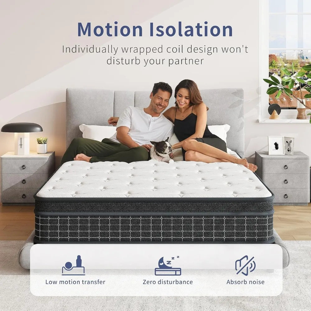 Mattress,12 Inch Mattresses in a Box, Individually Wrapped Pocket Coils for Isolate Motion,Pressure Relief,CertiPUR-US Certified
